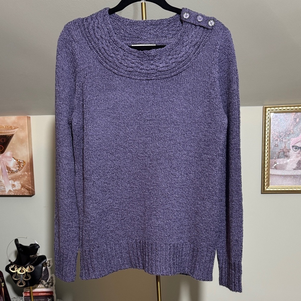 EUC Carolyn Taylor Purple Heather Embellished Neck Sweater So Soft